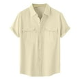 thumbnail image 3 of Afdoent Men's Casual Shirts Male Solid Color Top Shirt Double Pocket Short Sleeve Elegant Turn Down Shirt Button Formal Shirt Vacation Summer Beach Shirts, 3 of 5