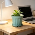 thumbnail image 6 of 9 Inch Flower Pot 1-Pack, Plastic Planter with Drainage Hole & Tray, Indoor Outdoor Plant Pot for House Plants, Garden, Patio, Office, Home Decor – Modern Decorative Plant Container (Green), 6 of 6