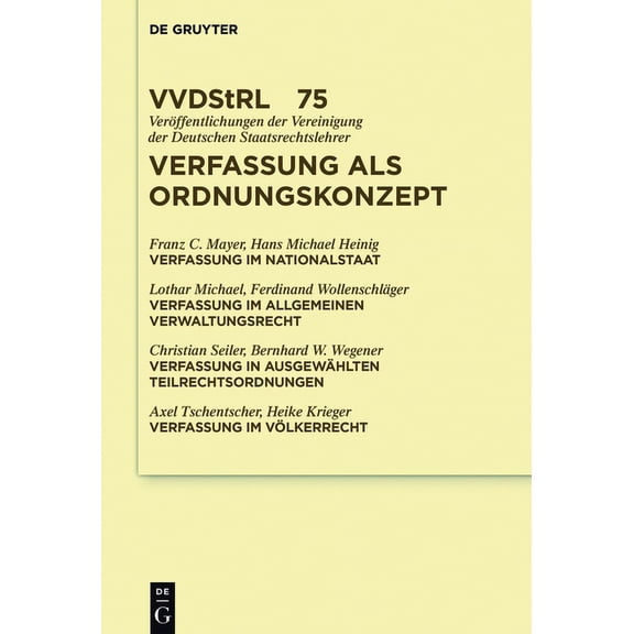 VerÃ¶ffentlichungen Der Vereinigung Der D Verfassung als Ordnungskonzept, Book 75, (Hardcover)