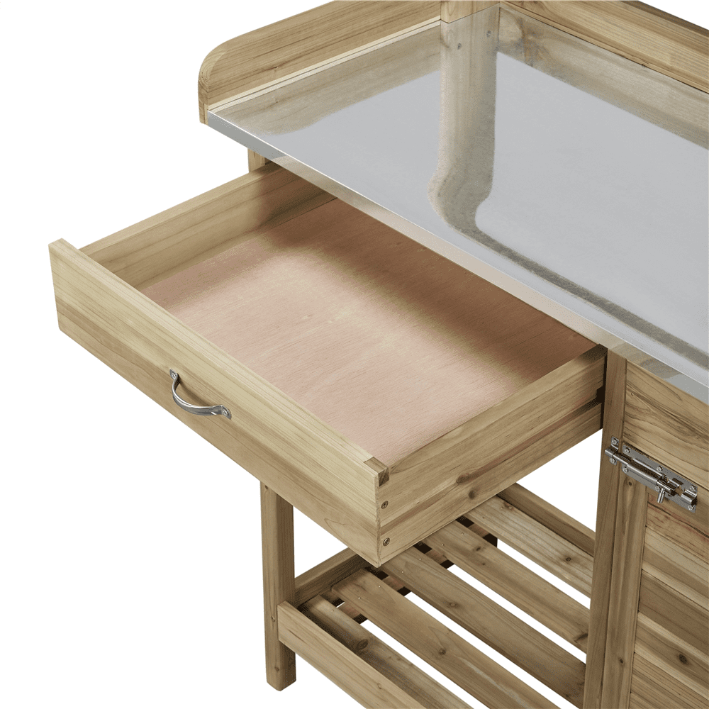 Renwick Outdoor Garden Potting Bench W/Cabinet Drawer Open Shelf, Light Green