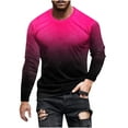thumbnail image 2 of Goodtrade8 Mens Tops Casual Gradient Long Sleeve Hot Pink Crew Neck Shirts for Men, 2 of 5