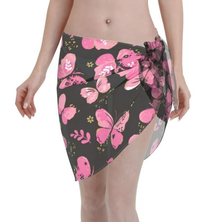 Qekee Girl Butterfly Women s Short Sarongs Cover Ups Sheer Bikini Wraps for Swimwear