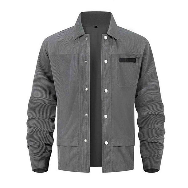 Kalauyu Men's Corduroy Shacket with Pockets Button Down Work Jackets Casual Long Sleeve Jacket