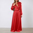 thumbnail image 3 of Aihuaihua Women's Satin 2 Piece Outfits Elegant V-Neck Long Sleeve Tops and Wide Leg Pants Sets Formal Clothes for Work Wedding Red, 3 of 5