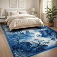 thumbnail image 3 of ODIKA 8'x10' Washable Area Rug Durable, Non-Slip Navy Blue Chinoiserie Pagoda Design Ornamental Birds and Blossoms Landscape for Living Room, Under Sectional, Family, 3 of 7