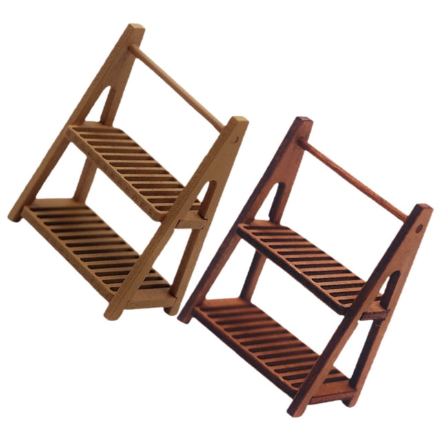 KONTONTY Mini House Furniture Rectangular Double Layer Wood Shelves 2Pcs 5.7x4.2in