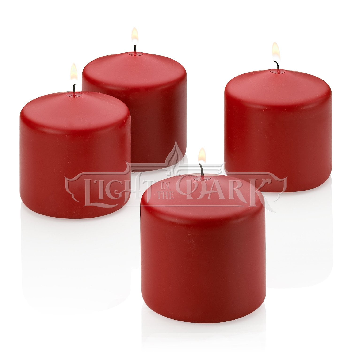 4 Red Unscented Pillar Candles Burn Time 50 Hours