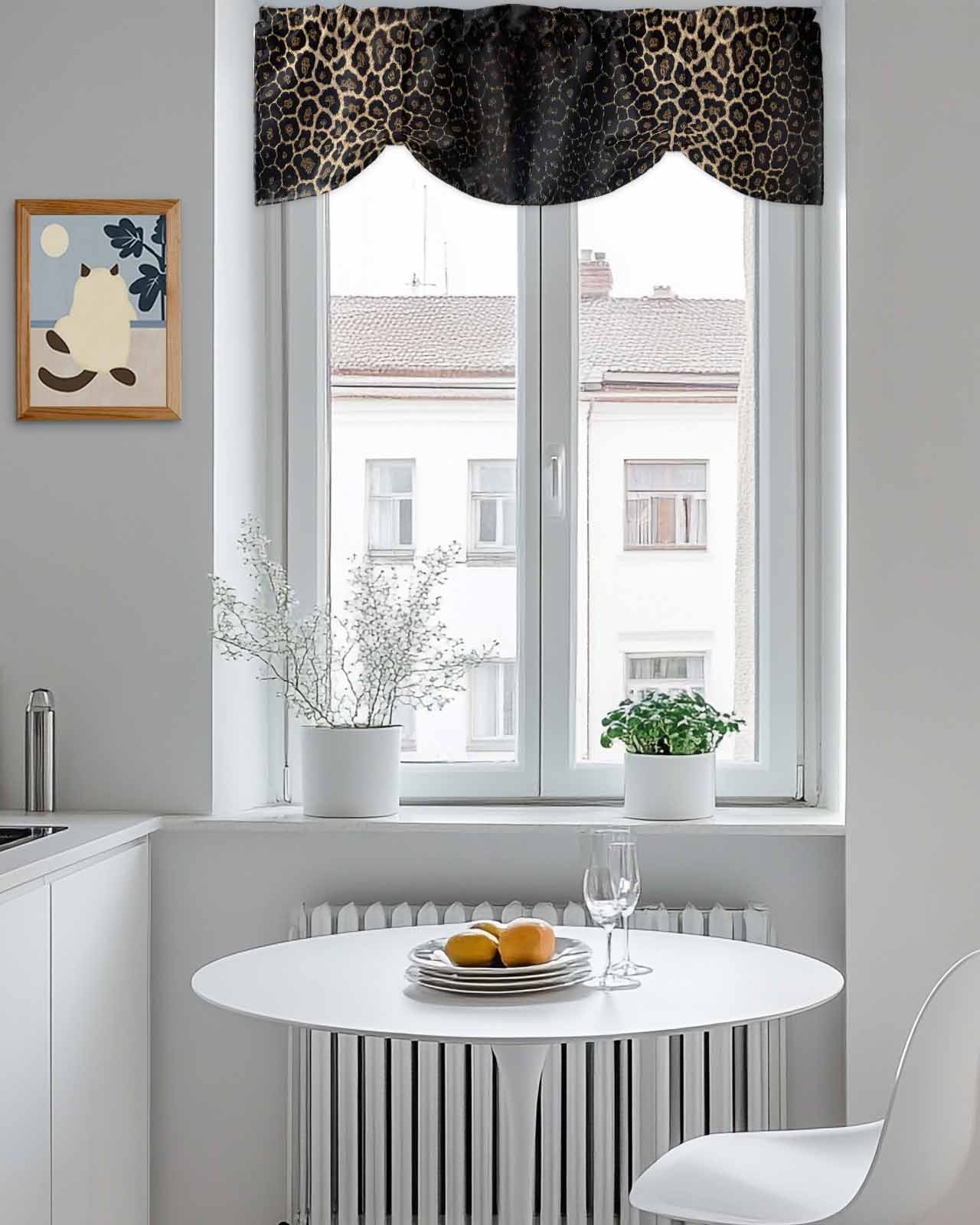 Leopard Print Tie Up Valances Curtain, Dot Gradient Texture Kitchen Valances for Windows Decor, Rod Pocket Short Curtains Set for Bedroom/Bathroom, 60"x18"