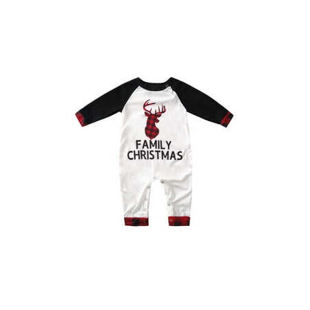 

Biekopu Matching Family Christmas Pajamas Deer Raglan Tops + Plaid Pants