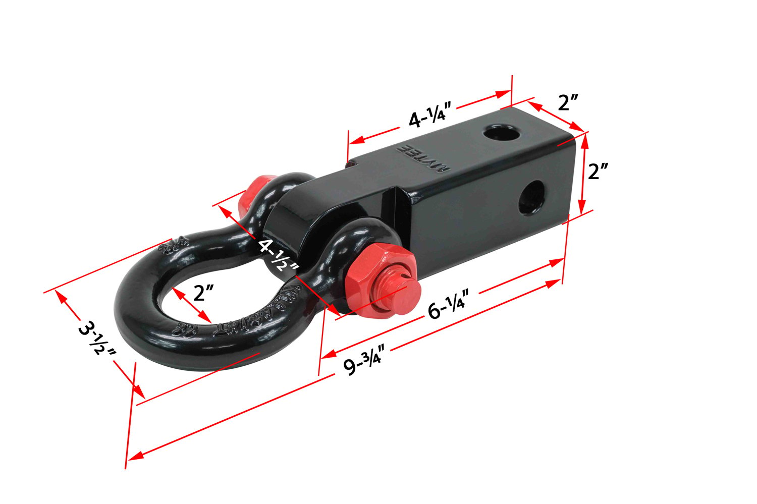 2" Tow Hitch Shackle Receiver with 3/4'' D Ring Shackle, 5/8" Hitch Lock Pin, 11,000 lbs WLL | Black Towing Accessories for Vehicle Recovery Off-Road