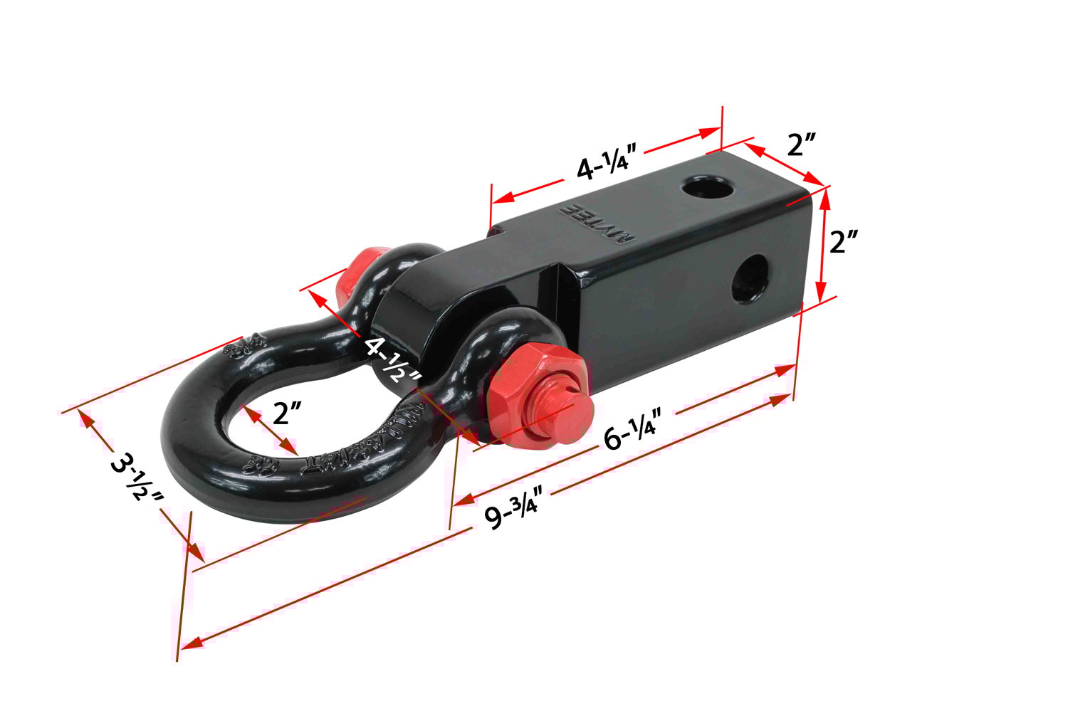 thumbnail image 3 of 2" Tow Hitch Shackle Receiver with 3/4'' D Ring Shackle, 5/8" Hitch Lock Pin, 11,000 lbs WLL | Black Towing Accessories for Vehicle Recovery Off-Road, 3 of 14