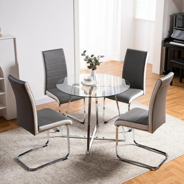 Surmoby Dinner Table Set for 4, Space Saving Round Glass Kitchen Table