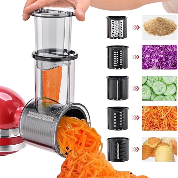 LEXKUYI Stainless Steel Slicer Shredder Attachment for KitchenAid Stand Mixer, Cheese Grater Attachment, 5 Blades