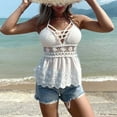 thumbnail image 4 of Dyfzdhu Tank Tops For Women Hollow Out Open Back Halter Tie Camisole Tops Vest T Shirts White S, 4 of 5