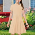 thumbnail image 5 of Gamivast Girls Dress Basic Short Sleeve A Line Flowy Dress Casual Fashion Solid Casual School Party Dress for Teens Beige 4T Vestidos De Verano Para Niña, 5 of 8