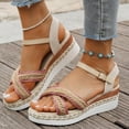 thumbnail image 2 of Dakaela Espadrille Dressy Wedge Sandals Womens Platform Casual Summer Comfortable High Heeled Wedges with Adjustable Buckle Red 6, 2 of 9