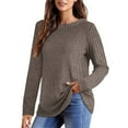 thumbnail image 2 of Pxiakgy Women's Tunic Top Loose Round Neck Long Sleeve Shirt High Low Curved Hem Autumn Winter Round Neck Brushed Strip Solid Color Top Long Sleeve T Shirt Khaki1 + XL, 2 of 5