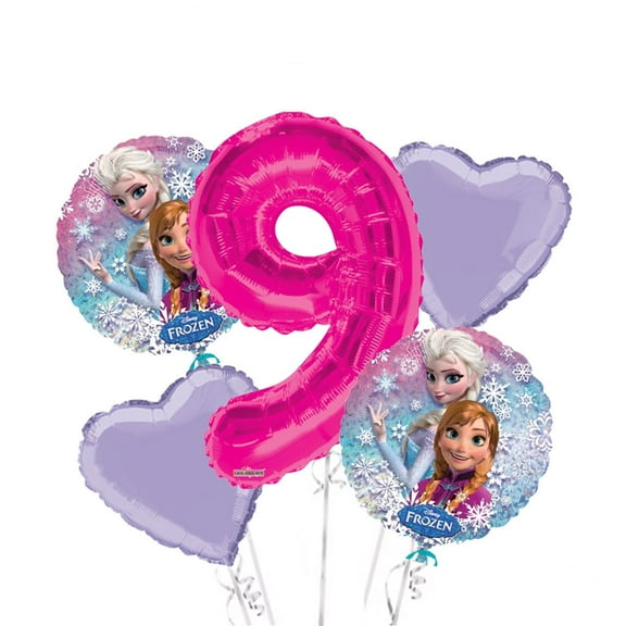 Frozen Balloon Bouquet 9th Birthday 5 pcs - Party Supplies