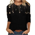 thumbnail image 1 of Hauts à Manches 3/4 pour Femmes Hauts à Manches 3/4 pour Femmes T-Shirts Graphiques à Rayures Pailletées T-Shirts Décontractés à Col Ras du Cou Blouses Amples Chic pour Porter avec des Leggings Commandes Placées par Moi, 1 of 5