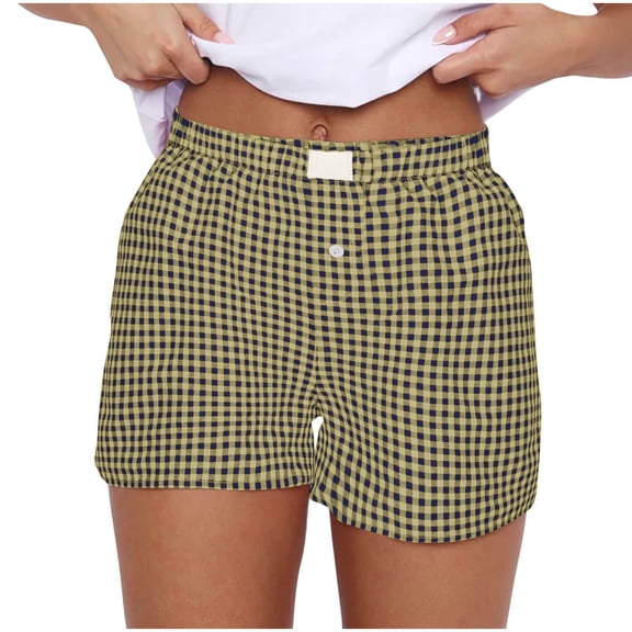 PUMISAS Summer Pants For Women Mid Waist Elastic And Adjustable Waistband Comfortable Shorts Casual Loose Print Plaid Sweatpants