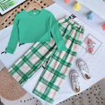 thumbnail image 5 of Tfken Children Girls Outfits Sets Crew Neck Casual Solid Color Sweatshirt Plaid Pant Fashion Clothing Set Green Size 5-6 Years, 5 of 9