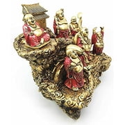 Hotei Fat Buddha Maitreya Laughing Budai Prosperity Wealth Happiness and Luck Miniature Figurine Set of 6 With Buddhist Zen Monastery Temple On Mountain Display Sculpture Eastern Enlightenment