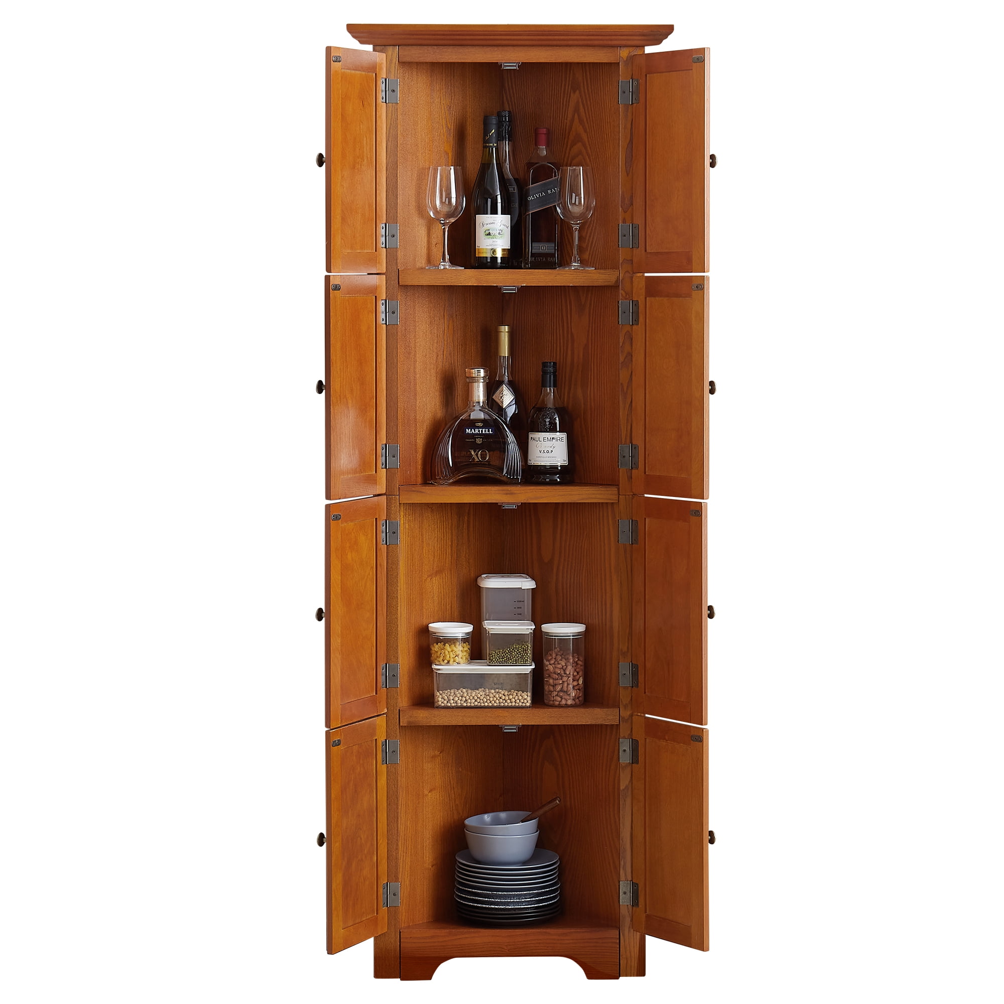 MDQMD 72'' Tall Corner Cabinet with Doors for Living Room, 4 Tier Pantry Cabinet for Kitchen Hallway,Oak