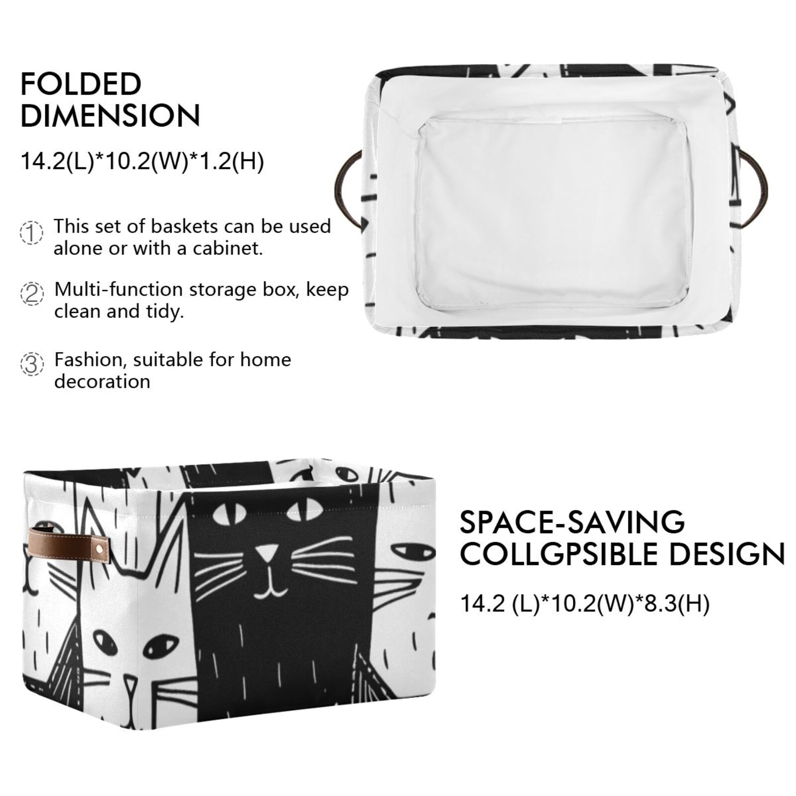Black and White Cats Storage Bins Baskets With Handles Storage Box Clothes Organizer Organization Toys