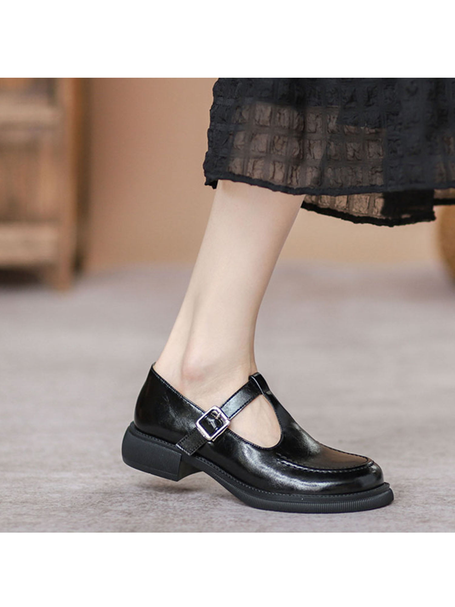 Woobling Women Casual Shoes Ankle Strap Mary Jane T-Strap Flats