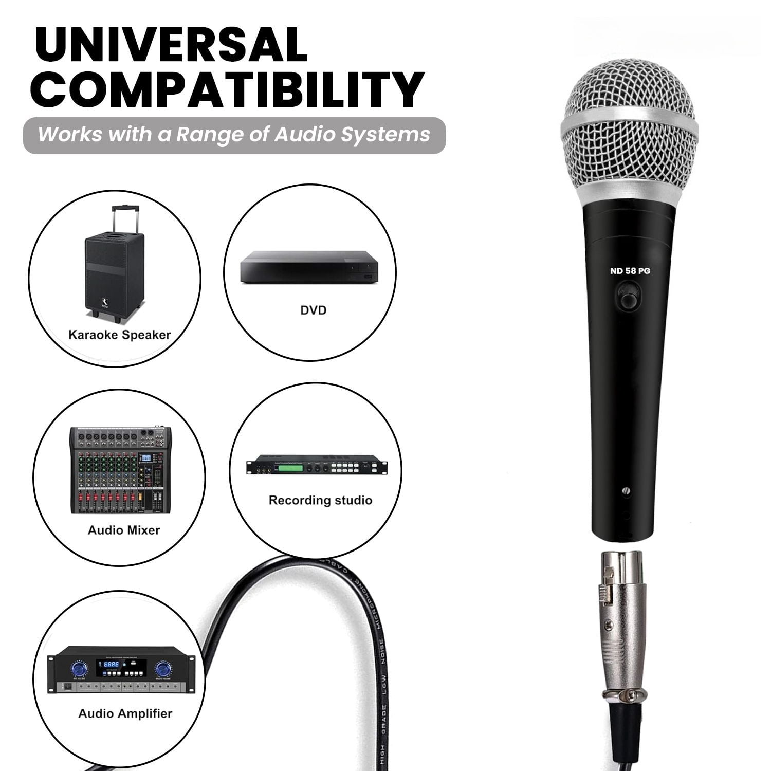 Black Dynamic Microphone, XLR Wired Microphone, Suitable for Stage Performances, KTV and Recording Studios