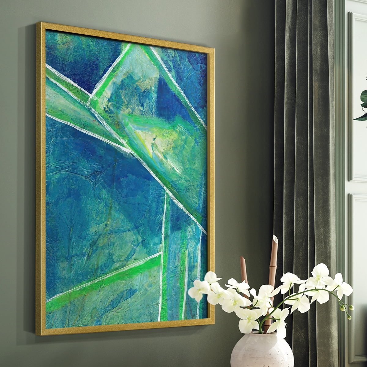 Geometric in Cool IV Framed Print in Gold Solid Wood Framed Print No Nail Hanging
