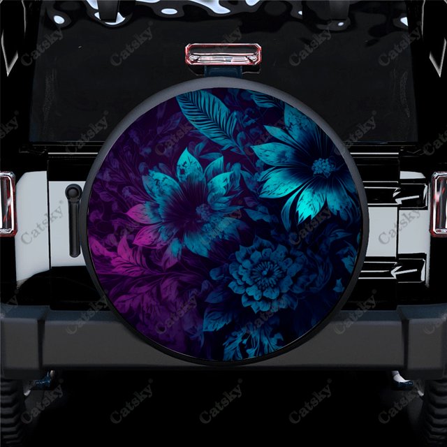 Dark Abstract Flower Polyester Universal Spare Wheel Tire Cover Custom Tire-Covers for Trailer RV SUV Truck Camper