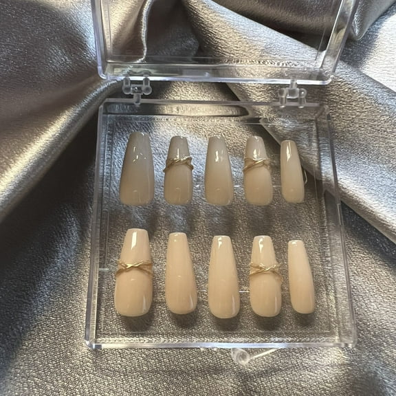10pcs 3D Off White Nude Simple Reusable Handmade Press On Nails (XS)