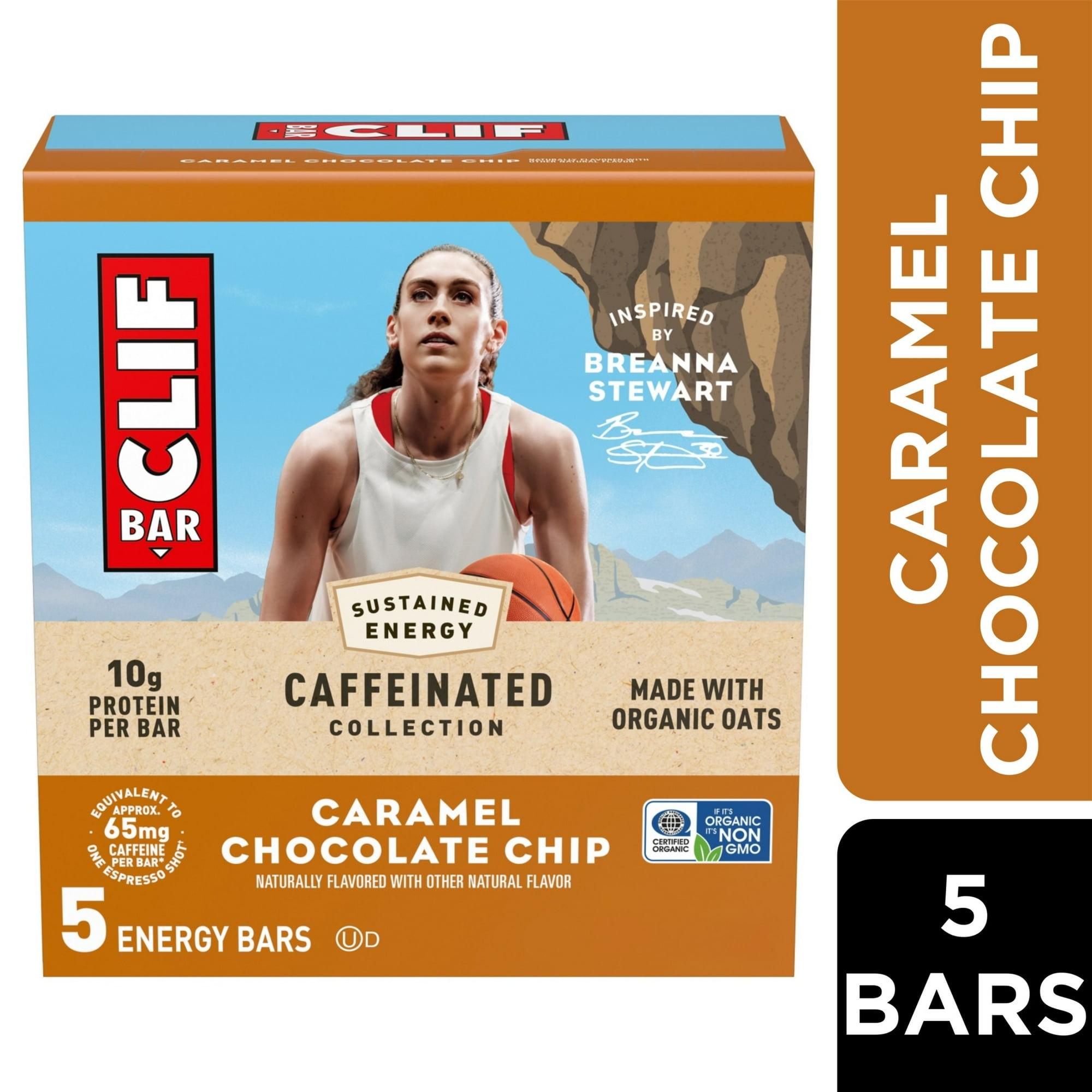 CLIF BAR Caffeinated Energy Protein Bars, Caramel Chocolate Chip, 5 Count