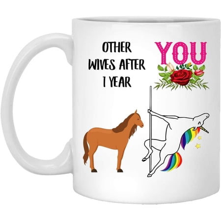 1st Anniversary Wedding Gifts For Her Cute Years Yr Aniversario De Bodas Cup for Wife From Husband Funny Unicorn Lovers Coffee Mug for Women White 11 Oz