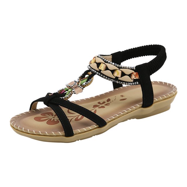 eczipvz Sandals Women Women's Rivet Rhinestone Pearl Flat Sandals Slip on Memory Foam Sandals Open Toe Slide Sandals,Black