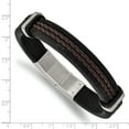 thumbnail image 2 of Primal Steel Stainless Steel Polished Black and Brown Braided Leather with .5 Inch Extension Bracelet, 2 of 7