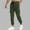 thumbnail image 2 of MIXUE Sweatpants for Men Solid Color Waist Drawstring With Pockets Casual Fitness Athletic Workout Outdoor Activities Trousers Cargo Pants Outwear,Green,L, 2 of 5