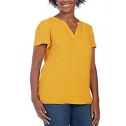 Hilary Radley Womens V-Neck Printed Blouse Size: L, Color: Mustard