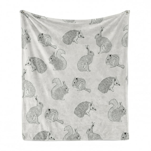 Grey Soft Flannel Fleece Throw Blanket, Ornamental Birds on Trees Winged Flying Feather Contemporary Artwork Nature, Cozy Plush for Indoor and Outdoor Use, 60" x 80", Grey White Black, by Ambesonne