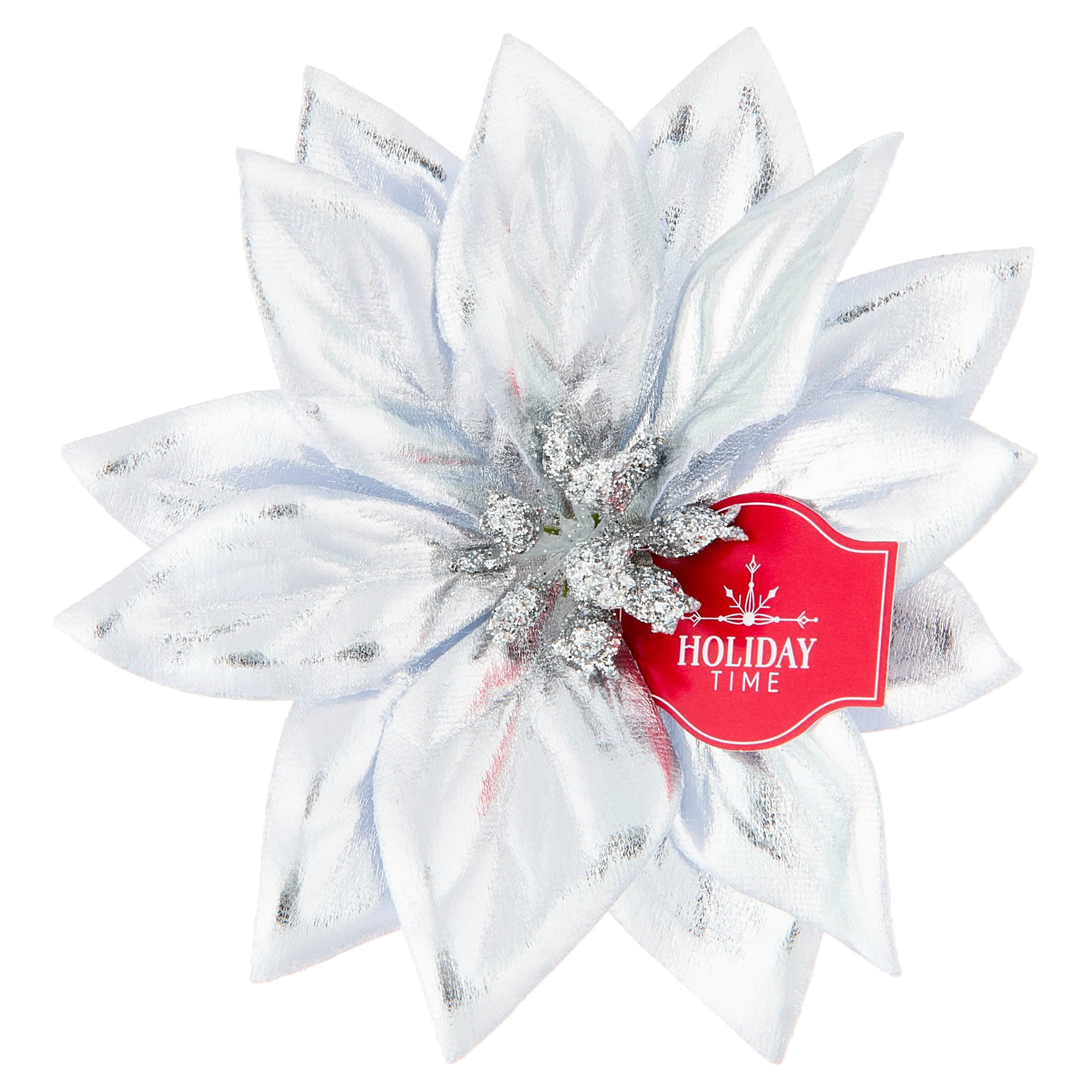 Silver Poinsettia Christmas Clip Ornament, 4", by Holiday Time