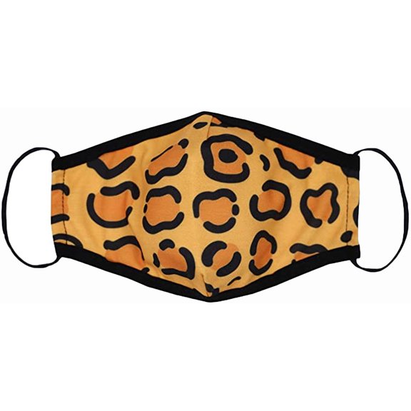 Leopard Print Cloth Face Mask With Solid Black Trim (One Size, Black)