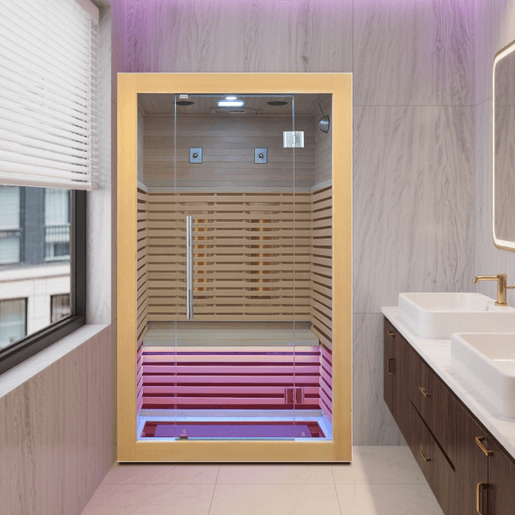 2-3 Person Indoor Low EMF Sauna Room with Far Infrared, 1832W Canadian Hemlock Sauna Room Spa with Control Panel, Glass Door, Blue-Tooth,USB, 47.2*41.3*74.8in