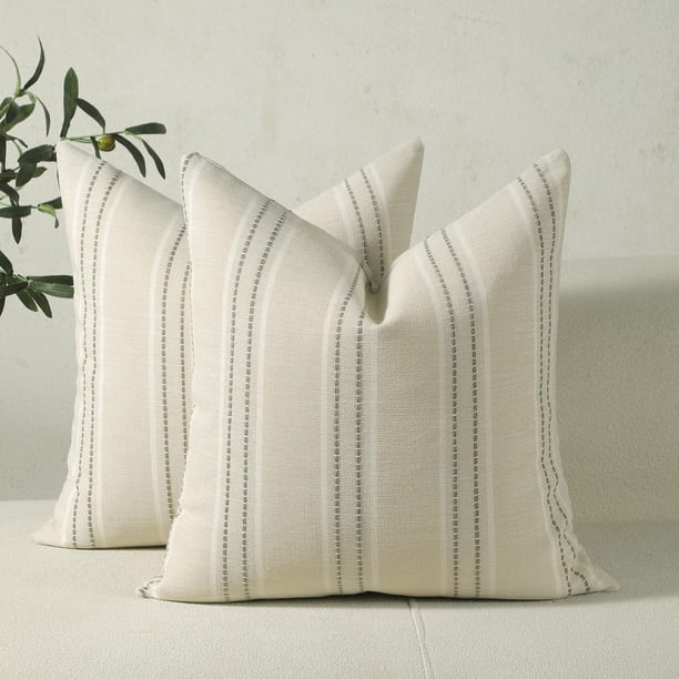Fundas de almohada Hckot de lino a rayas, 30 x 50 cm, juego de 2