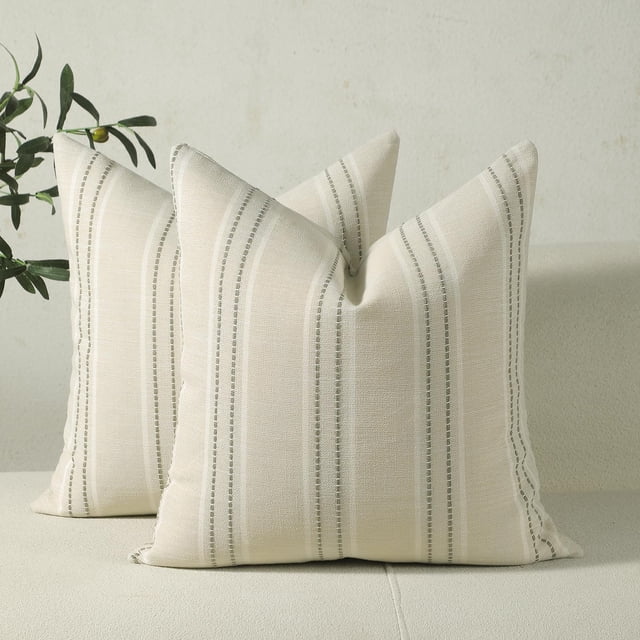 Fundas de almohada Hckot de lino a rayas, 30 x 50 cm, juego de 2