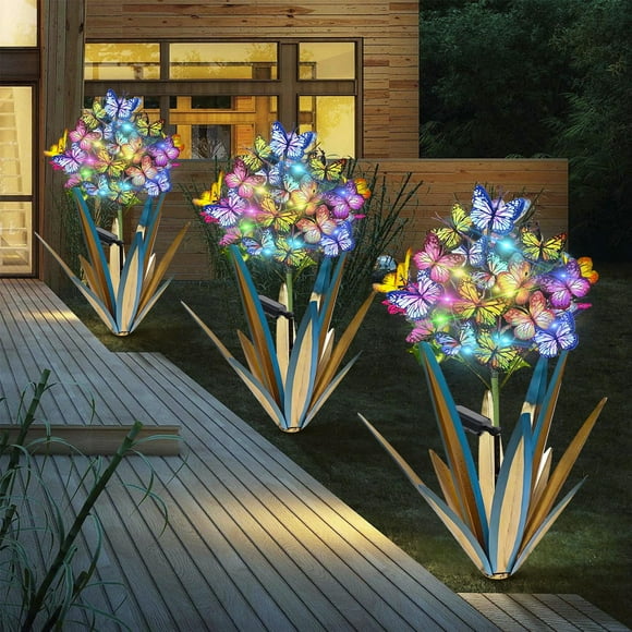 Luces solares con forma de mariposa de agave de metal Homight para escultura de jardín, 3 unidades