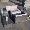 thumbnail image 2 of 7-Piece Patio Grey Wicker Conversation Sofa Set with Fire Pit Table, 2 of 5