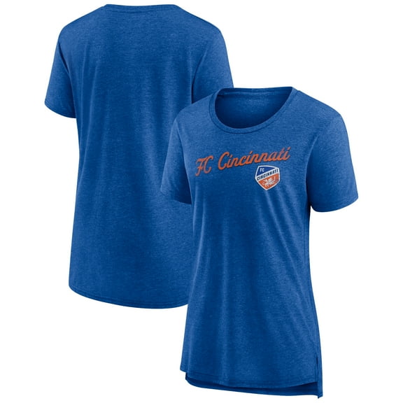 Women's Heather Blue FC Cincinnati Rising Script Tri-Blend T-Shirt
