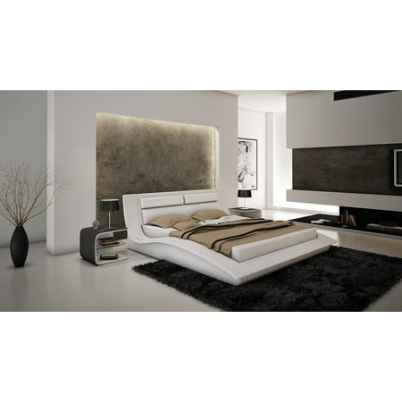 White Leatherette King Size Platform Bedroom Set 3ps Casual