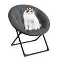 thumbnail image 1 of Sillón plegable Soft Moon para dormitorio y sala de estar: cómodo sillón tipo platillo de piel sintética con estructura metálica resistente, sillón de lectura portátil, gris con patas negras, 1 of 8